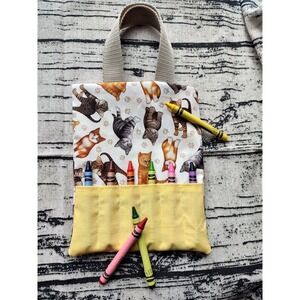 Cat crayon bag, crayon tote bag, favor bag, travel crayon bag kids bag